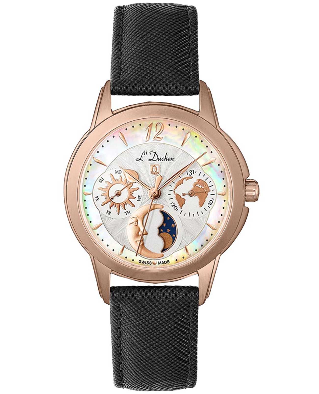 L'Duchen L'Duchen Celeste D 857.41.33  D 857.41.33 кварцевые женские часы перламутровый циферблат, браслет кожаный — вид спереди